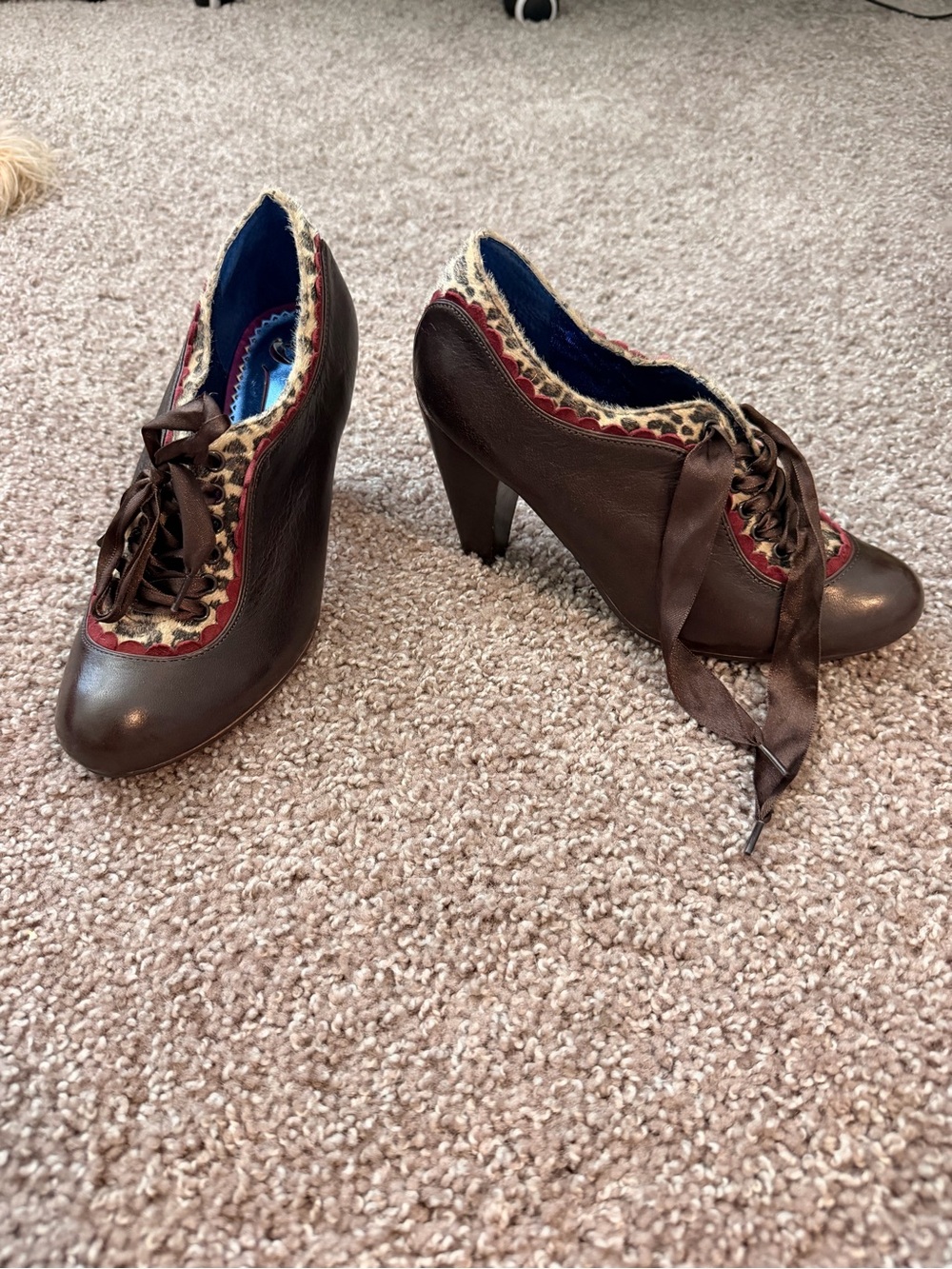 Poetic License Brown Leopard-Trim Lace-Up High Heels